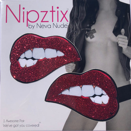 Neva Nude Freaking Awesome Red Glitter Bite Me Nipztix Pasties