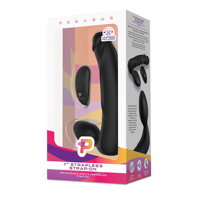 Pegasus 7" Strapless Strap-On Rechargeable w/ Remote Control - Black