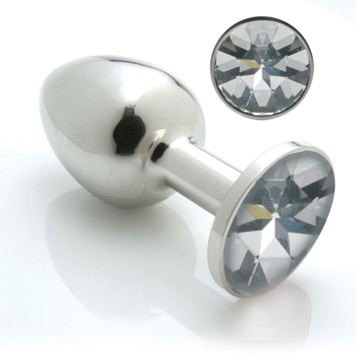 Pretty Plugs Stainless Steel Butt Plug w/ Swarovski Crystal - Medium Crystal Clear