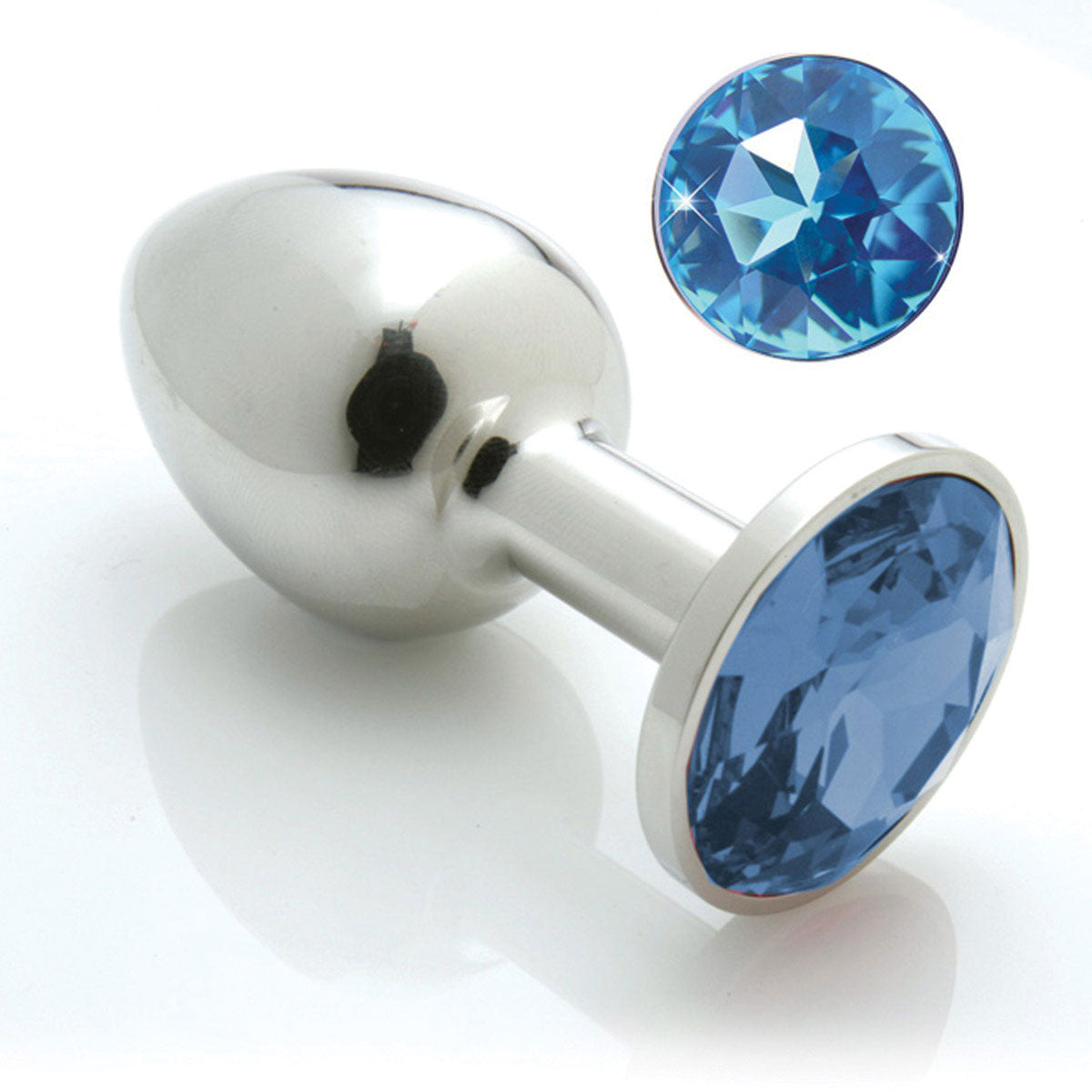 Pretty Plugs Stainless Steel Butt Plug w/ Swarovski Crystal - Large Blue