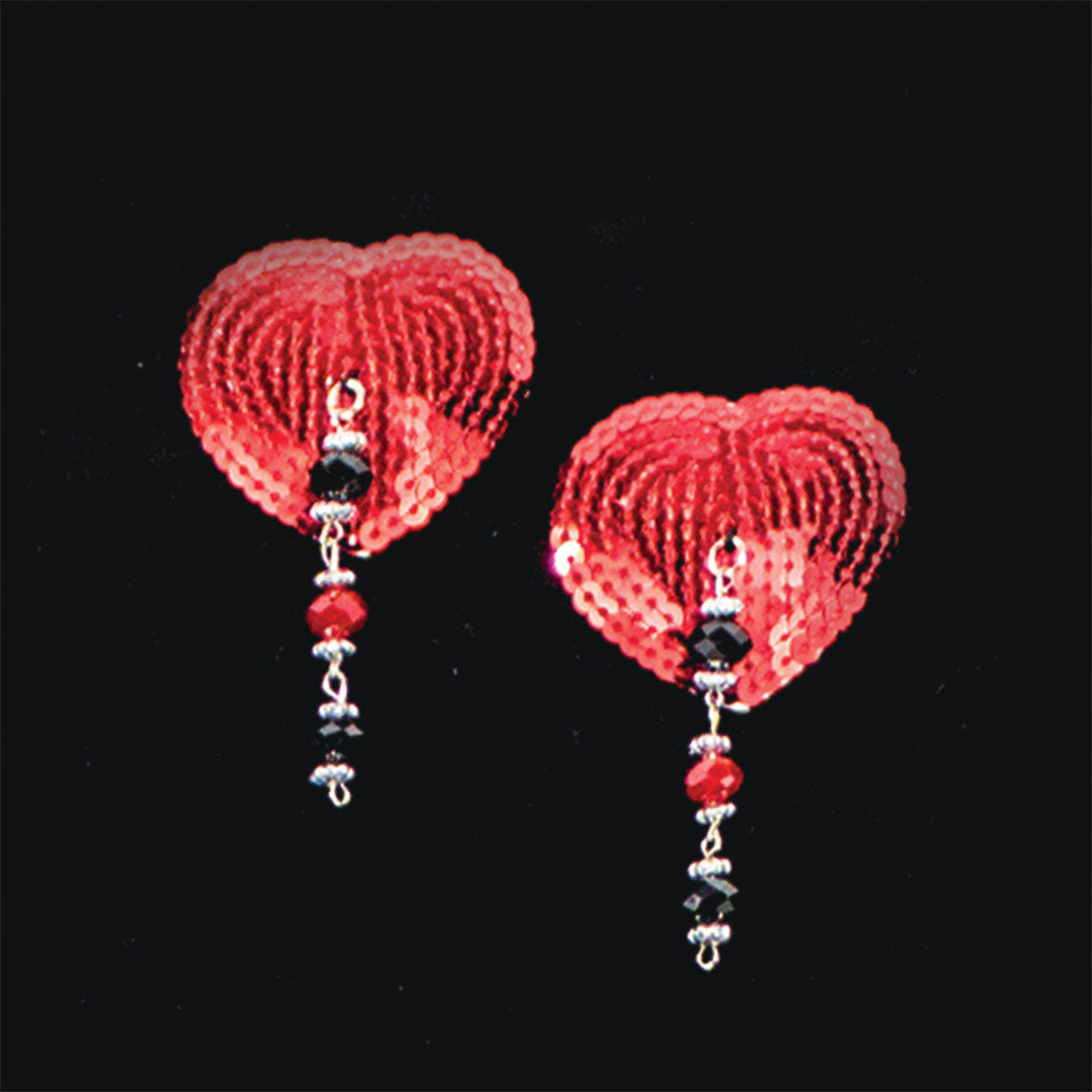 Bijoux de Nip Heart Red Sequin Pasties with Facet Beads