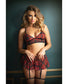 Tease Bonnie Plaid Mesh Bra, Gartered Skirt & Panty