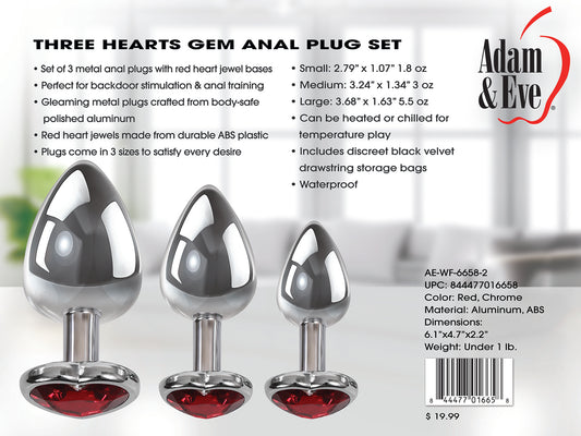 Adam & Eve Three Hearts Gem Anal Plug Set